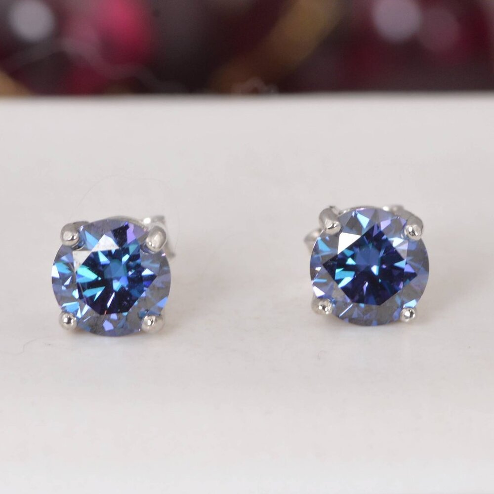 Certified Moissanite 2.0 ct Royal Purple Blue Stud Earrings 925 Sterling NWT